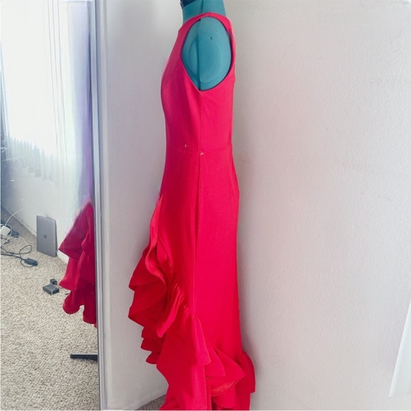 RED BETSY AND ADAM RUFFLE BODYCON SEXY DRESS SZ 8 - Picture 4 of 6